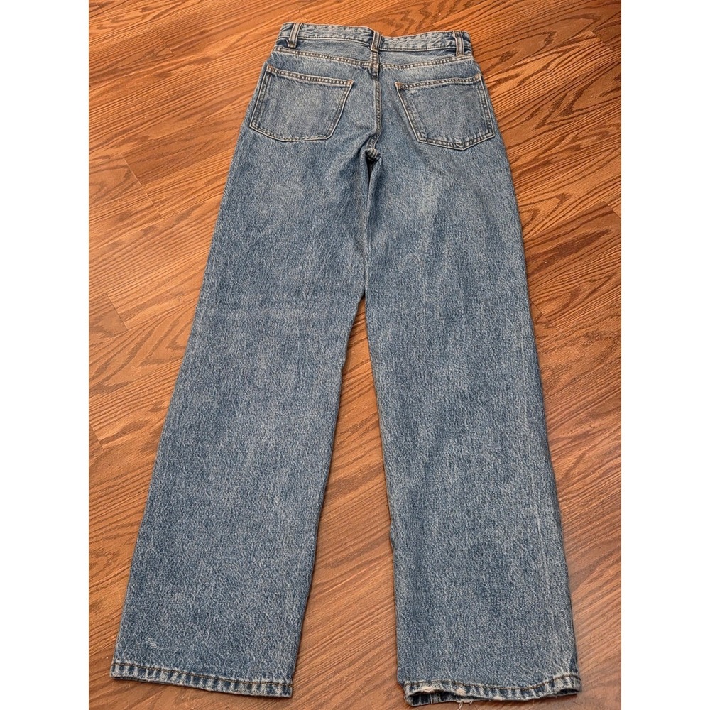 Zara Womens High Waisted Wide Leg Distressed Jeans Blue Ripped Denim Size 0 - Picture 7 of 7